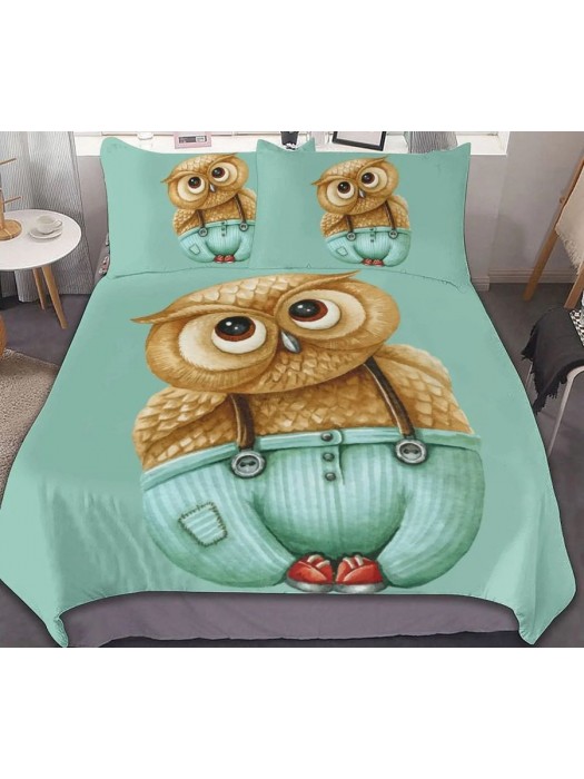 Set Copri Piumone Lenzuolo Federe Copripiumino Gufi Owls Duvet Cover BED0054Q